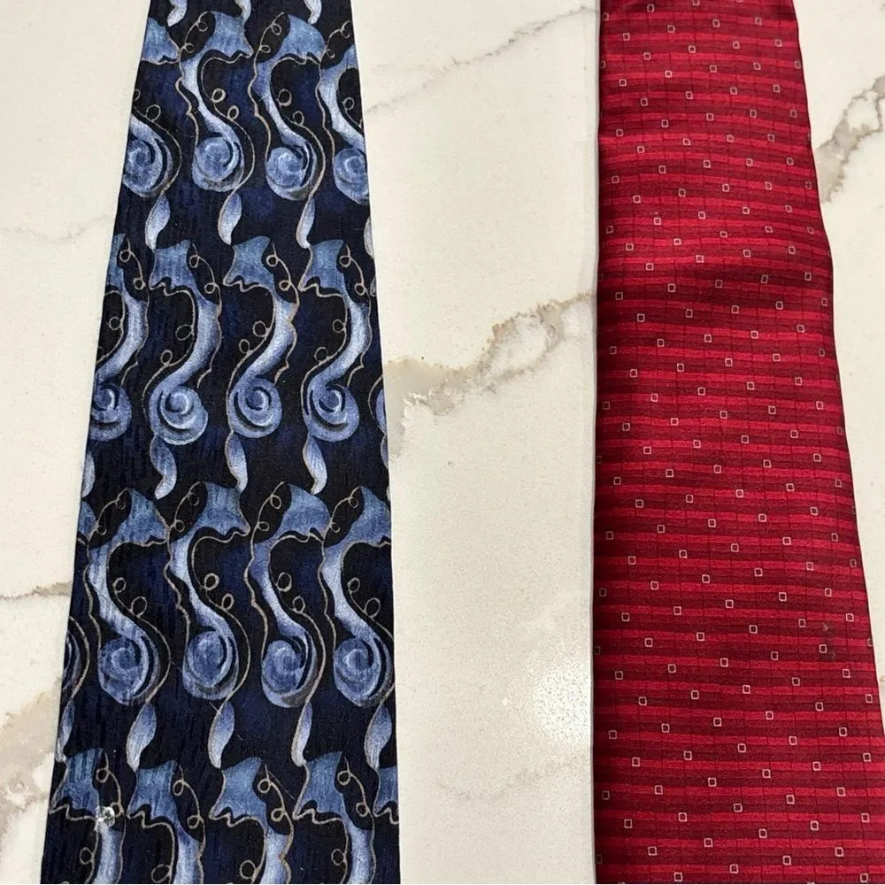 Jimmy V Peggy Fleming Blue Silk Geometric RBM Red Pair of Men's Classic Neckties
